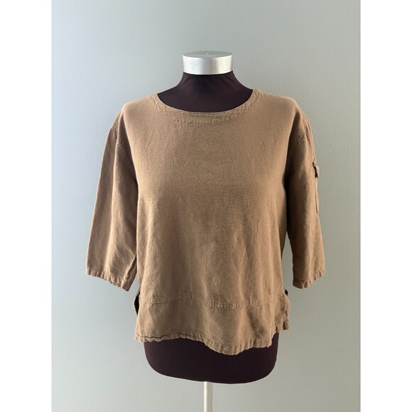 Sea Breeze California Top Women S Brown Cotton Gauze Boho Artsy Boxy Relaxed Pkt - Picture 2 of 15